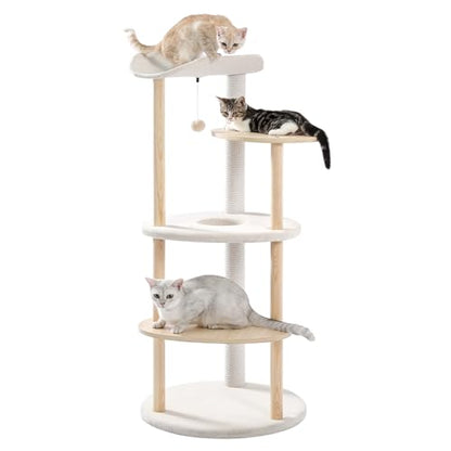 PETEPELA Cat Tree Cat Tower for Indoor Cats,5-Level Cat Play House Cat Activity Center with Scratching Posts Beige - WoodArtSupply