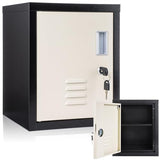 Suzile Lockable Storage Cabinet Metal Lockable Steel Storage Cabinet Organizer Storage Lockers for Employees Vertical Metal Cabinets End Side Table Steel Bedside Storage with Shelflf (Black Beige) Suzile
