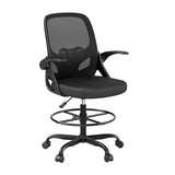 Kensaker Tall Drafting Chair with Footrest Ring for Home and Work, Ergonomic Home Desk Office Chair with Flip up Arms and Lumbar Support, Extended Height Executive Desk Office(Black) Kensaker