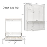 Ball & Cast Murphy Bed Queen Szie Multi-Function 68-inch Cabinet with Desk Combo,No Spring Box Required,Folding Wall Hideaway Bed Frame w/Slat Support,for Guest Room,Study, Office,White Ball & Cast