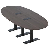 SKUTCHI DESIGNS INC. 8 Person Oval Shaped Meeting Room Table with Metal T Legs | 2 Power and Data Modules | Harmony Series | 8' Conference Table | Black Oak with Matte Black Base SKUTCHI DESIGNS INC.