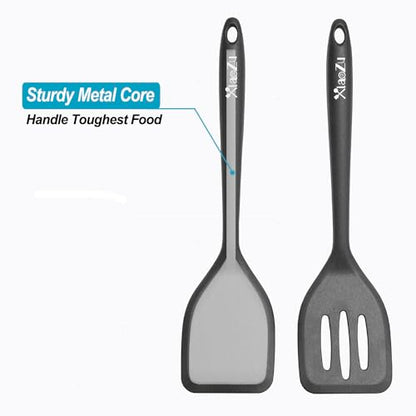 Silicone Spatula Turner Set, High Heat Resistant Spatulas with Seamless One Piece Design, Nonstick Rubber Flippers Utensils for Baking & Cooking,BPA-Free, Black,11 IN