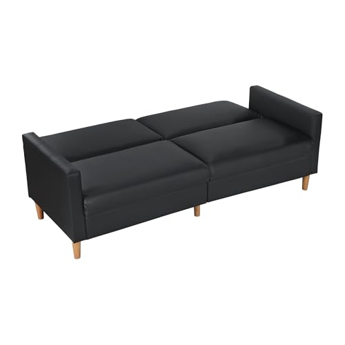 Lexicon 79"W Convertible Futon Sofa Bed, Loveseat, Faux Leather Upholstered Couch Sleeper, Adjustable Backrests, Padded Pocket Coil, Solid Wood Legs for Living Room, Bedroom, Apartment, Office, Black Lexicon
