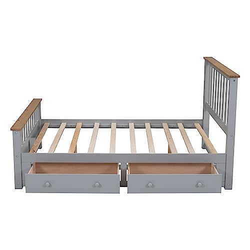 Harper & Bright Designs Full Bed with 2 Storage Drawers, Solid Wood Full Size Platform Bed with Headboard and Footboard, Full Size Bed Frame for