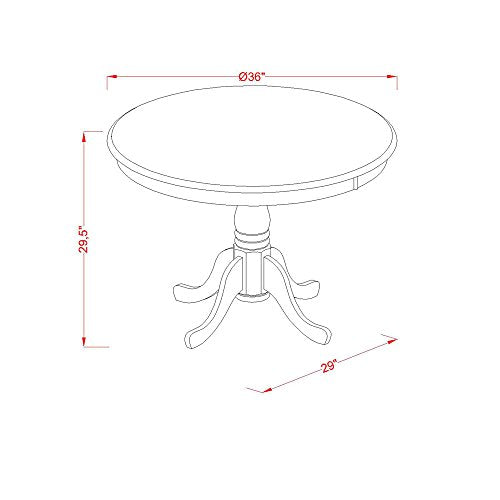 East West Furniture ANVA3-LWH-W 3 Piece Dining Room Furniture Set Contains a Round Dining Table with Pedestal and 2 Wood Seat Chairs, 36x36 Inch, Linen White - WoodArtSupply