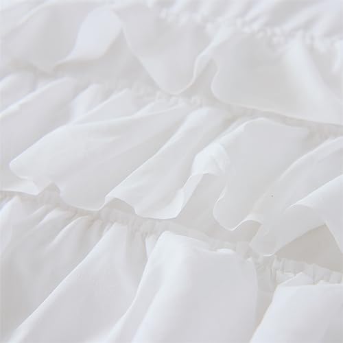 Holawakaka White Waterfall Ruffle Comforter Set Full Size Multi-Layers Ruffled Shabby Chic 3PCS Bedding Set for Girls Women Holawakaka