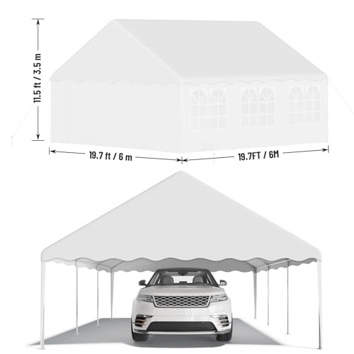 20x20ft Party Tent Heavy Duty Wedding Tent Outdoor Canopy Event Shelters Galvanized Canopy Commercial Tent with Removable Sidewall Windows for Outdoor Events Wedding Birthday Hipicute