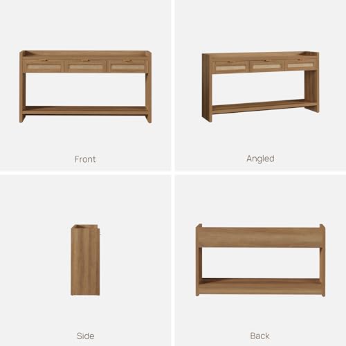 SICOTAS 60" Rattan Console Table for Entryway - Farmhouse Entry Table Sofa Table with 3 Drawers, Narrow TV Console Table with Storage for Living Room, Hallway, Couch, Foyer SICOTAS