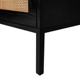 Natural Rattan Nightstands Set of 2, Accent End Table, Boho Bedside Table with 1 Hand Made Decorated Door for Living Room, Bedroom, Black Angel Sar