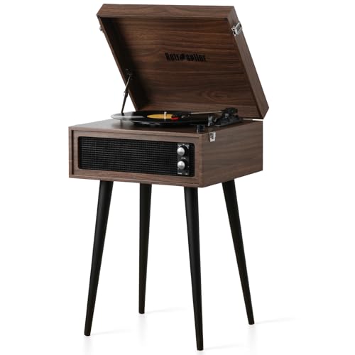 RETROSPILER Turntable with Stand, 3 Speed Record Player with Built-in Speakers and Removable Legs, Bluetooth USB Recorder Aux-in, Wood (Espresso) Retrospiler