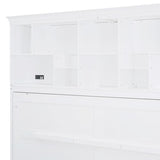 Merax Modern Farmhouse Solid Wood Murphy Cabinet Bed with Top Shelves & USB Charging, Tall Wall Platform Bed No Box Spring Needed/Easy Assemble Queen,White Merax