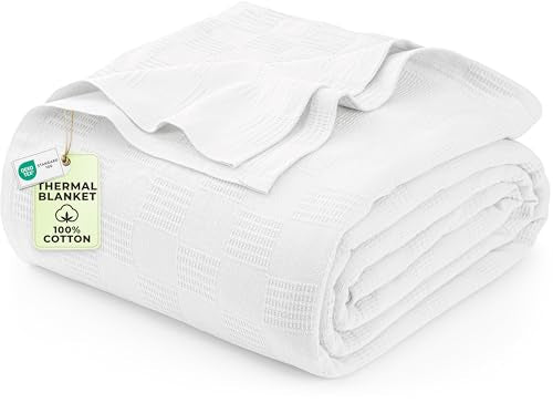 Utopia Bedding White 100% Cotton Blanket [Full Size - 90x84 Inch] 350GSM Lightweight, Soft and Breathable Thermal Blanket for All Seasons Utopia Bedding