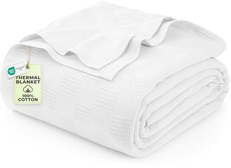 Utopia Bedding White 100% Cotton Blanket [Full Size - 90x84 Inch] 350GSM Lightweight, Soft and Breathable Thermal Blanket for All Seasons Utopia Bedding