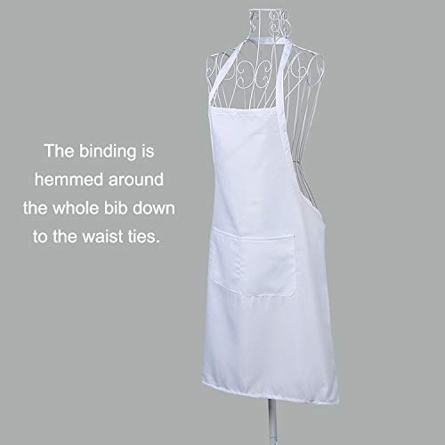 Hi loyaya White Aprons Bulk with Pockets for Women Girls Adults Chef, Set of 10 Kitchen Bib Apron for Cooking Baking Restaurant Painting DIY (10, White)