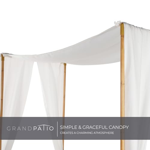 Grand patio Outdoor Loveseat with Canopy, Metal Patio Loveseat Sofa with Thick Cushion, Tropical-style Patio Furniture Featuring Imitation Bamboo Finish, White Grand patio