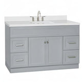 ARIEL 55" Grey Bathroom Vanity 1.5" Edge Pure White Quartz Countertop & Splash, Rectangular Sink, 2 Soft Closing Doors, 4 Full Extension Dovetail Drawers, Built in Toe Kick ARIEL