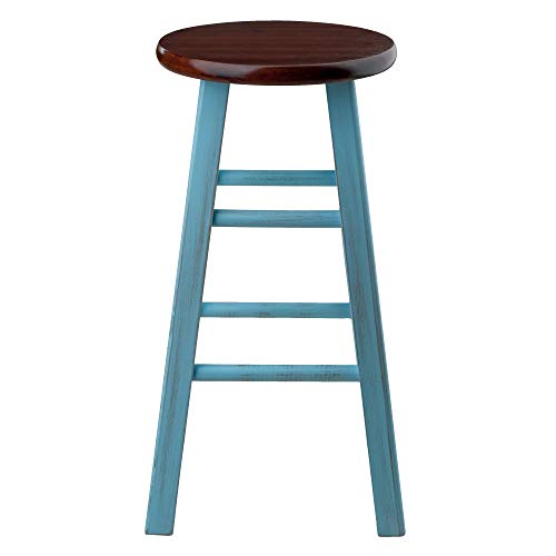 Winsome Wood Ivy model name Stool 13.4 x 13.4 x 24.2" Rustic Light Blue/Walnut - WoodArtSupply