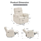 Rhevoy 24" Extra Wide Swivel Rocker Recliner Chair with Adjustable Headrest, Oversized Power Rocker Recliner with Overstuffed Armrest, Chenille Rocking Chair Nursery with USB Ports, White