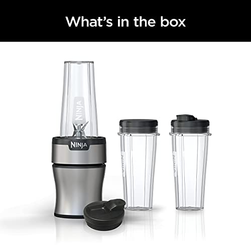 Ninja BN301 Nutri-Blender Plus Compact Personal Blender, 900-Peak-Watt Motor, Frozen Drinks, Smoothies, Sauces & More, (3) 20 oz. To-Go Cups, (2) Spout-Lids (1) Storage-Lid, Dishwasher Safe, Silver Ninja