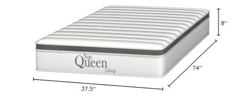 NapQueen 8 Inch Maxima Hybrid Mattress, Twin Size, Cooling Gel Infused Memory Foam and Innerspring Mattress, Bed in a Box,White & Gray