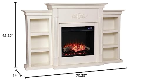 SEI Furniture Tennyson Electric Fireplace with Bookcases, New Ivory SEI Furniture