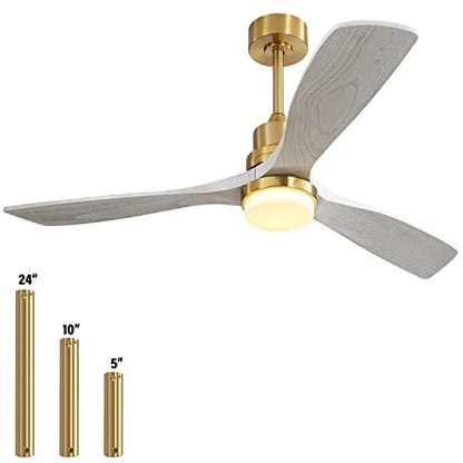 Sofucor 52 Inch Ceiling Fan with Light Remote Control Dimmable LED Light 3 Wood Fan Blades Reversible DC Motor Modern Ceiling Fan for Farmhouse/Patios with 3 Downrods(5 inch/10 inch/24 inch) - WoodArtSupply