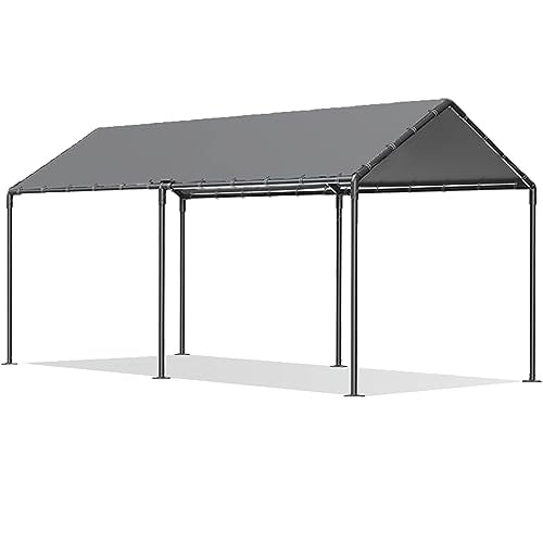 Carport Canopy 10x20 Heavy Duty, Metal Carport Waterproof Carport Garage Tent Outdoor for Car Tuck Boat SUV Party (Grey) - WoodArtSupply