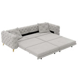 Tabaray 97.7'' Pull Out Sofa Bed King, Chesterfield Velvet Sleeper Sofa, Convertible L-Shaped Futon Couch, Tufted Back, Ottoman, Deep Seat Loveseat Couches for Living Room, Apartment, Light Gray Tabaray
