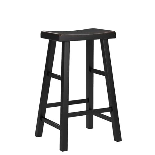 eHemco Heavy-Duty Solid Wood Saddle Seat Kitchen Counter Barstools, 29 Inches, Black, Set of 3 eHemco