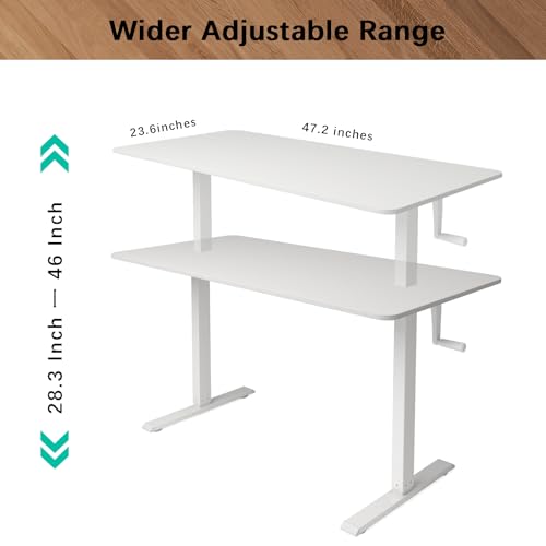 Whole Piece Manual Standing Desk Adjustable Height with Lockable Casters- Hand Crank Stand up Desk with Wheels, Mobile Sit to Stand Workstation with Handle iWkstation