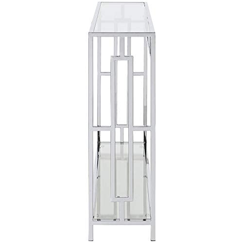 Convenience Concepts Town Square Chrome Console Table 42" - Contemporary Modern Sofa Table with Storage Shelf, Narrow Entryway Hall Table for Living Room, Bedroom, Bathroom, Glass/Chrome Convenience Concepts