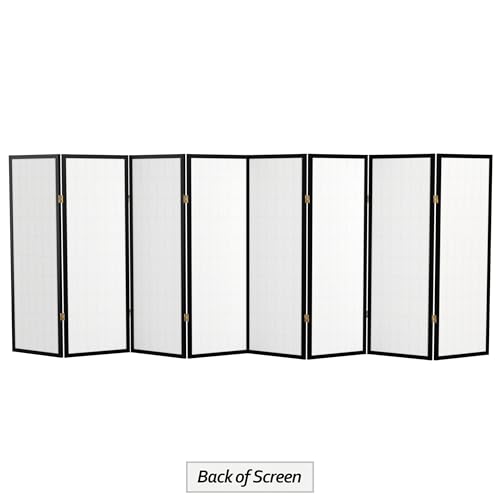 4 ft. Short Window Pane Shoji Screen - Black - 8 Panels Red Lantern