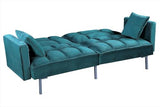 Container Furniture Direct Regal 75.6" Velvet Convertible Sofa Bed - Mid-Century Sleeper Couch w/Tufted Design & Metal Legs - Pull-Out Futon for Guests/Home (75.6" W x 34.6" D x 32" H), Blue Container Furniture Direct
