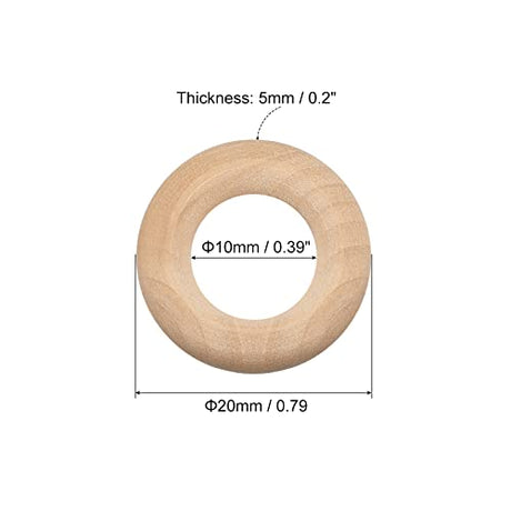 uxcell 50Pcs 20mm(0.8-inch) Natural Wood Rings, 5mm Thick Smooth Unfinished Wooden Circles for DIY Crafting, Knitting, Macrame, Pendant uxcell