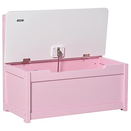 Qaba 2-in-1 Kids Wooden Toy Organizer Chest Storage Box with Seat Bench Cabinet Chunk Cube with Safety Pneumatic Rod Pink - WoodArtSupply