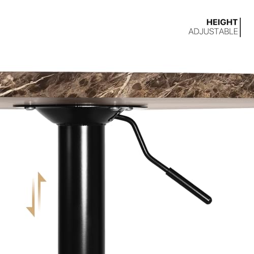 MoNiBloom 23.5" Round Cocktail Bar Table with Metal Base, Rotatable Tall Bistro Pub Table with Adjustable Height Brown Marble Texture Top Counter Bar for Kitchen Dining Room Living Room - WoodArtSupply