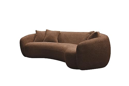 ERYE Modern 5 Seats Curved Sofa Oversized Teddy Fleece Boucle Sofa&Couch, Beautiful Freestanding Half-Moon Sofa Comfy Leisure Couch with 4 Big Pillows for Home Office Apartment Living Room ERYE