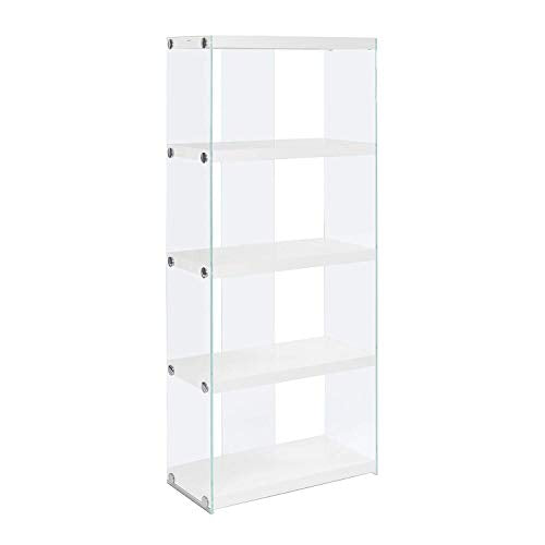 Sleek White 5-Shelf Etagere Bookcase with Tempered Glass Frame by Monarch Specialties - WoodArtSupply