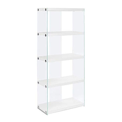 Sleek White 5-Shelf Etagere Bookcase with Tempered Glass Frame by Monarch Specialties - WoodArtSupply