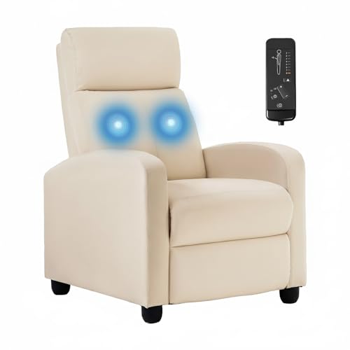 BestMassage | Recliner Chair | with 2 Point Massage Function | Textile Beige | with Lumbar Support, Adjustable Push Back, Footrest & Padded Seat | Easy Assembly | for Living Room, Home Theatre