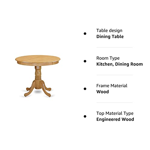 East West Furniture ANT-OAK-TP Antique Modern Kitchen Table - a Round Dining Table Top with Pedestal Base, 36x36 Inch, Oak East West Furniture