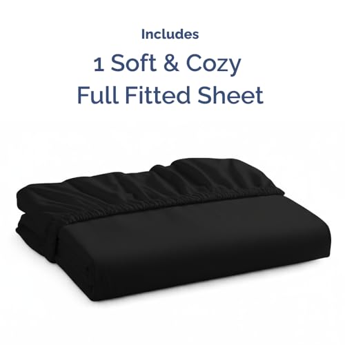 Full Fitted Bed Sheet - Bottom Single Fitted Sheet Only - Ultra-Soft Hotel Luxury Bedding w/ 8-16 Inch Deep Pockets - Breathable, Cooling & Wrinkle Free - Easy-Care, Fade & Shrink Resistant - Black CGK Unlimited