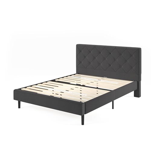 ZINUS King Shalini Upholstered Platform Bed Frame with Headboard [New WonderBox(TM) Version], Wooden Slat Support, No Box Spring Needed, Easy Assembly, Eco Friendly Packaging, Dark Grey ZINUS
