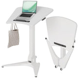 Claiks Mobile Standing Desk, Portable Rolling Workstation With Wheels, Pneumatic Height Adjustable Sit-Stand With 90 Tiltable, Foldable Non-Slip Computer Stand, White Claiks