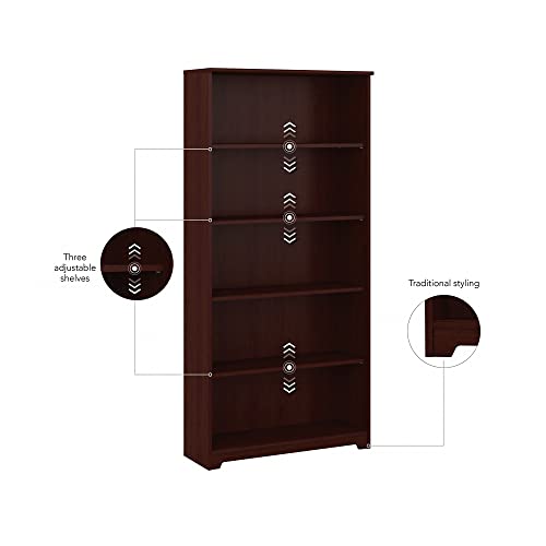 Bush Furniture Cabot Tall 5 Shelf Bookcase in Harvest Cherry - Stylish and Sturdy Storage Solution for Home and Office Bush Business Furniture