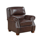 Lexicon Push Back Reclining Chair, Top Grain Leather Match Push Back Recliner Chair with Nailhead Trim, Rolled Arms, Solid Wood Legs, for Living Room/Apartment/Office, Easy Assembly, Brown