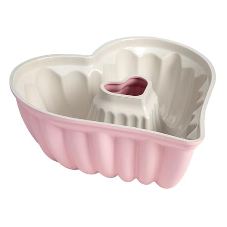 Paris Hilton Heart Shaped Fluted Cake Pan, Cast Aluminum with Clean Ceramic Nonstick Bakeware, Dishwasher Safe, Made without PFAS, PFOA, PFOS & PFTE, 9-Inch, Pink Paris Hilton