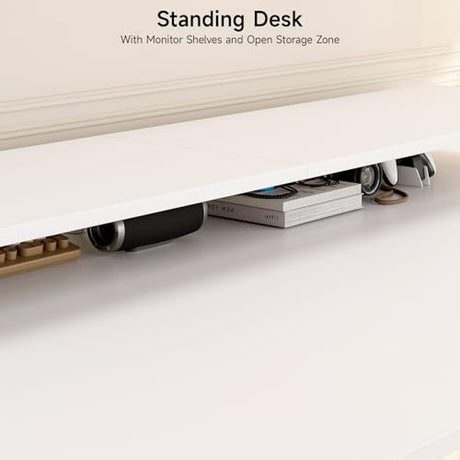 L Shaped Electric Standing Desk, 63x43'' Computer Desks with 2 Monitor Shelves, Dual Motor and Memory Controller, Gaming Corner Desk Adjustable Height from 28-46'' for Home Office Workstation, White ONBRILL