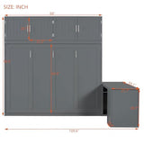Merax Queen Size Wall Murphy Bed with Desk and Storage Shelves and Big Cabinets for Guest Room, Bed Room, Guest Room, Home Office, Gray Merax