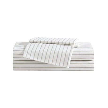 Eddie Bauer - Twin Sheet Set, Cotton Percale Bedding Set, Super Soft and Bedding Set, Oeko-Tex Certified (Essential Stripe Beige, Twin) Eddie Bauer